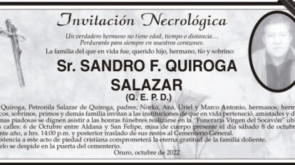 Invitación Necrológica: Sr. Sandro F. Quiroga Salazar (Q. E. P. D.)