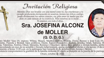 Invitación Religiosa para Josefina Alconz de Moller