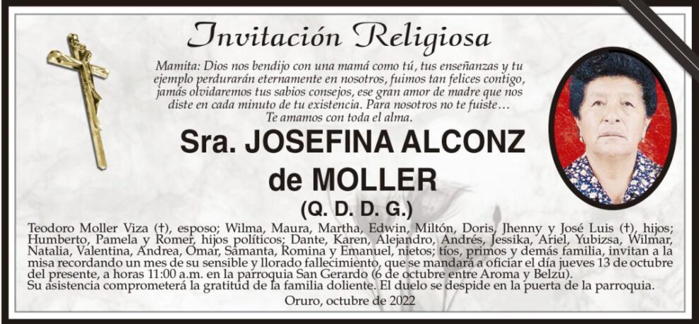 Invitación Religiosa para Josefina Alconz de Moller