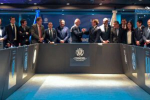Gianni Infantino en la sede de la Conmebol