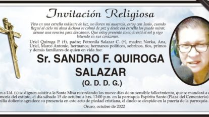 Obituario de Sandro F. Quiroga Salazar