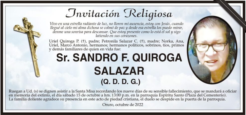 Obituario de Sandro F. Quiroga Salazar