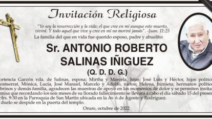 Invitación Religiosa para Antonio Roberto Salinas Iñiguez