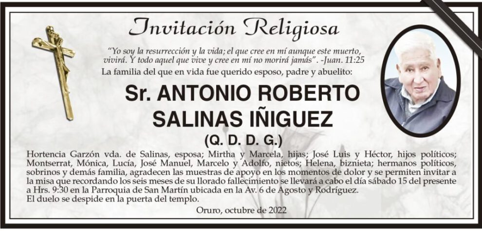 Invitación Religiosa para Antonio Roberto Salinas Iñiguez
