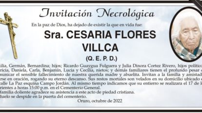 Invitación Necrológica de Cesaria Flores Villca