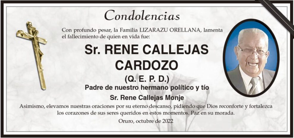 Condolencias por el fallecimiento del Sr. Rene Callejas Cardozo
