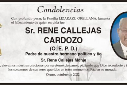 Condolencias por el fallecimiento del Sr. Rene Callejas Cardozo