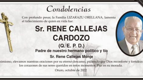 Condolencias por el fallecimiento del Sr. Rene Callejas Cardozo