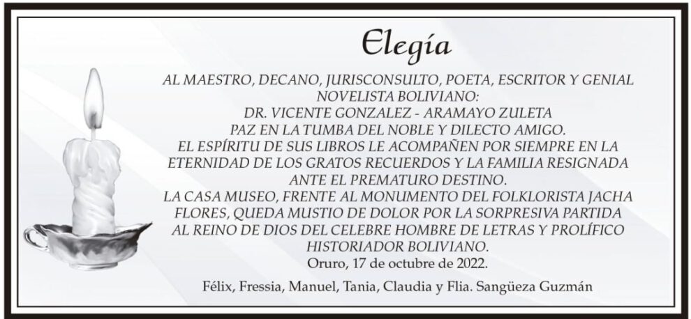 Obituario del Dr. Vicente Gonzalez - Aramayo Zuleta