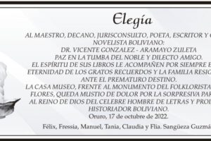 Obituario del Dr. Vicente Gonzalez - Aramayo Zuleta