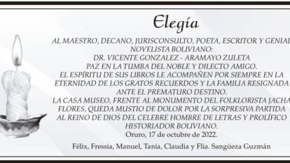 Obituario del Dr. Vicente Gonzalez - Aramayo Zuleta