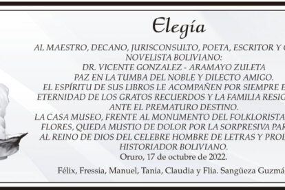 Obituario del Dr. Vicente Gonzalez - Aramayo Zuleta