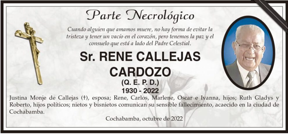 Parte Necrológico: Sr. Rene Callejas Cardozo
