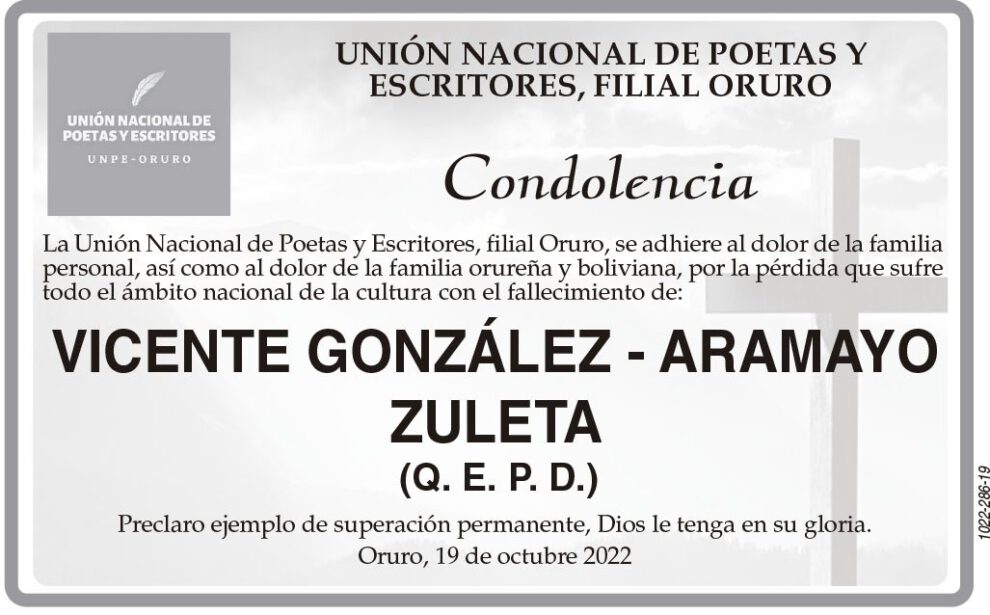 Condolencia por Vicente González - Aramayo Zuleta