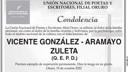 Condolencia por Vicente González - Aramayo Zuleta