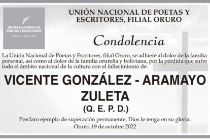 Condolencia por Vicente González - Aramayo Zuleta