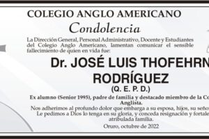 Condolencia por el fallecimiento del Dr. José Luis Thofehrn Rodríguez