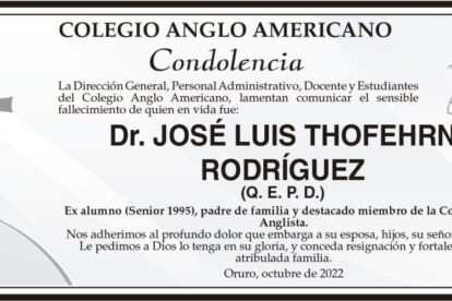 Condolencia por el fallecimiento del Dr. José Luis Thofehrn Rodríguez