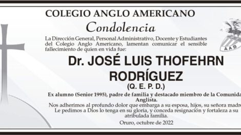 Condolencia por el fallecimiento del Dr. José Luis Thofehrn Rodríguez