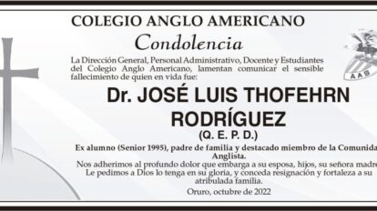 Condolencia por el fallecimiento del Dr. José Luis Thofehrn Rodríguez