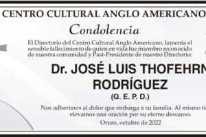 Condolencia por el fallecimiento del Dr. José Luis Thofehrn Rodríguez