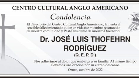 Condolencia por el fallecimiento del Dr. José Luis Thofehrn Rodríguez