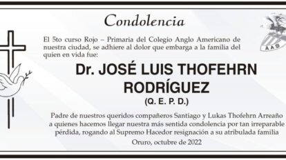 Condolencia por la pérdida del Dr. José Luis Thofehrn Rodríguez