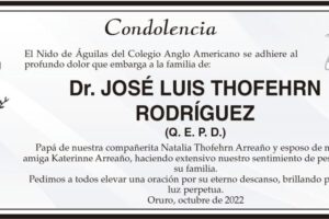 Condolencia por el Dr. José Luis Thofehrn Rodríguez