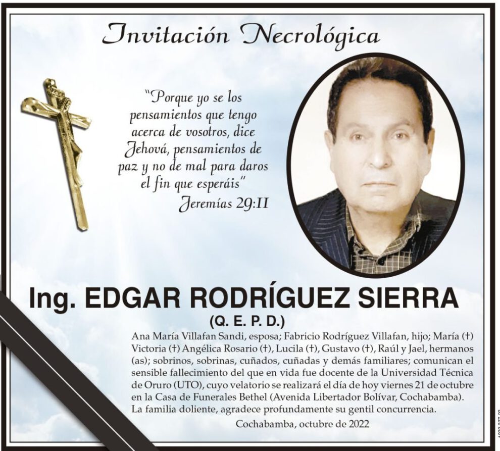Invitación Necrológica: Ing. Edgar Rodríguez Sierra (Q. E. P. D.)