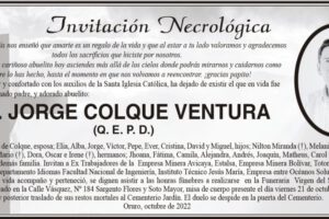 Invitación Necrológica: Jorge Colque Ventura