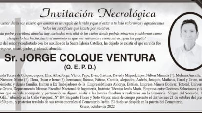 Invitación Necrológica: Jorge Colque Ventura