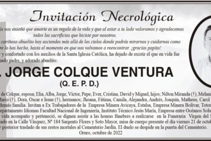Invitación Necrológica: Jorge Colque Ventura