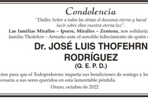 Condolencia por el fallecimiento del Dr. José Luis Thofehrn Rodríguez