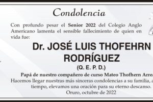 Condolencia por el fallecimiento del Dr. José Luis Thofhern Rodríguez