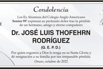 Condolencia por la pérdida del Dr. José Luis Thofehrn Rodríguez