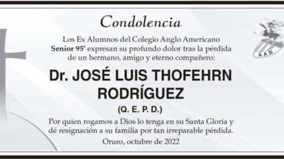 Condolencia por la pérdida del Dr. José Luis Thofehrn Rodríguez
