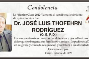 Condolencia por el fallecimiento del Dr. José Luis Thoferhn Rodríguez