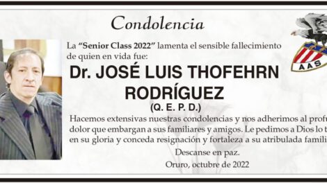 Condolencias por el fallecimiento del Dr. José Luis Thofehrn Rodríguez