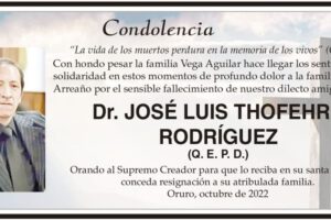 Condolencia por el fallecimiento del Dr. José Luis Thofehrn Rodríguez