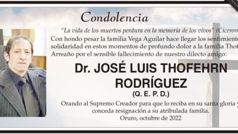 Condolencia por el fallecimiento del Dr. José Luis Thofehrn Rodríguez