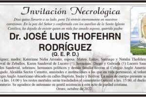 Invitación Necrológica: Dr. José Luis Thofehrn Rodríguez