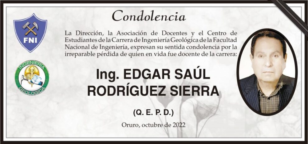 Condolencia por la pérdida del Ing. Edgar Saúl Rodríguez Sierra