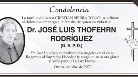 Condolencia por el fallecimiento del Dr. José Luis Thoferhn Rodríguez
