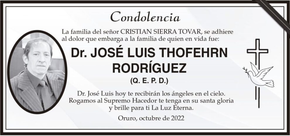 Condolencia por el fallecimiento del Dr. José Luis Thoferhn Rodríguez