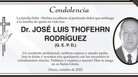 Condolencia por el Dr. José Luis Thoferhn Rodríguez