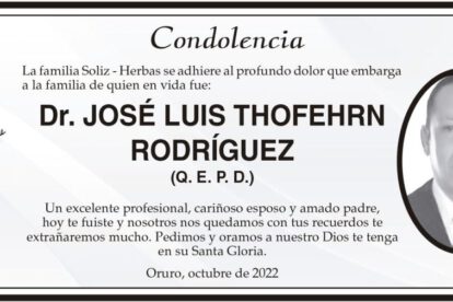 Condolencia por el Dr. José Luis Thoferhn Rodríguez