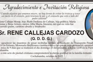 Agradecimiento e Invitación Religiosa por el Sr. Rene Callejas Cardozo