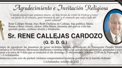 Agradecimiento e Invitación Religiosa por el Sr. Rene Callejas Cardozo