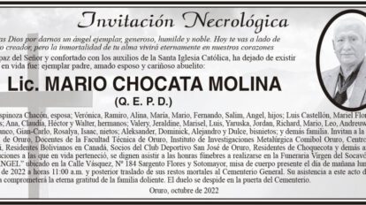 Invitación Necrológica: Lic. Mario Chocata Molina