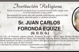 Invitación Religiosa para Juan Carlos Foronda Equize